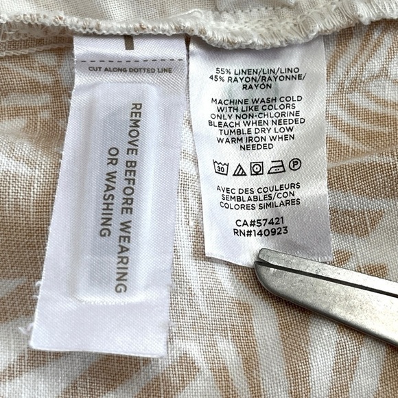 Loft Palm Leaf Print Linen Blend Neutral Colors Elastic Waist Shorts Size Large - Picture 8 of 10